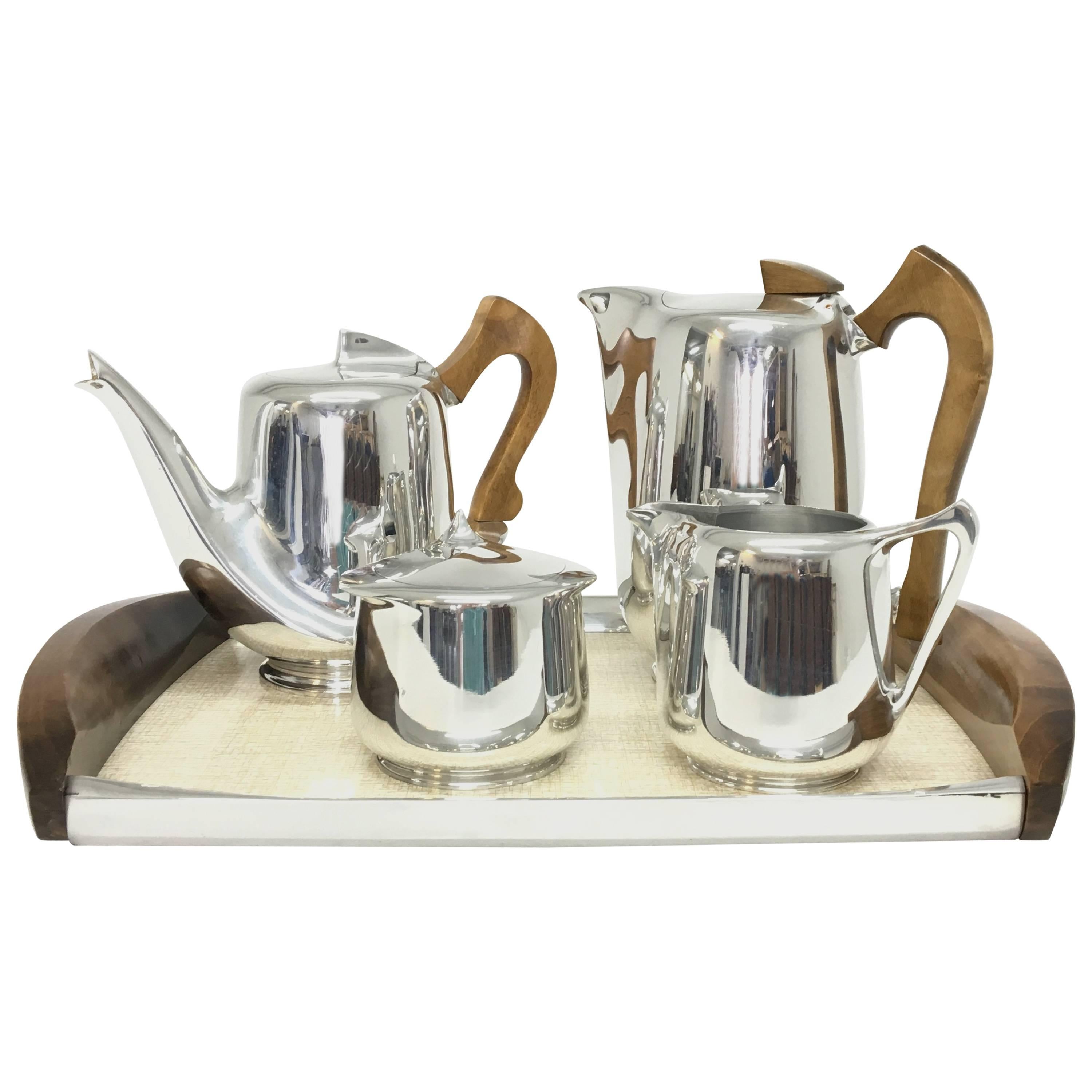 Mid-Century Modern Picquot Ware Six Cup Tea or Coffee Set For Sale