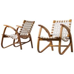 Jan Vanek Pair of Easy Chairs with New Straps Upholstery