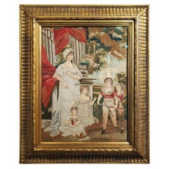 Antique Regency Silk and Wool Picture of Mother and Her Children, after John Hoppner RA