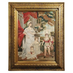 Cuadro de seda y lana de la Regencia de una madre con sus hijos, según John Hoppner RA