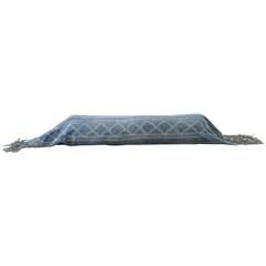 Vintage Blue Faded Indigo Mud Cloth Bolster Pillow with Down Insert