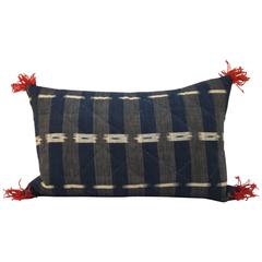 19th Century French Antique Indigo Cotton Flamme Ikat Pillow