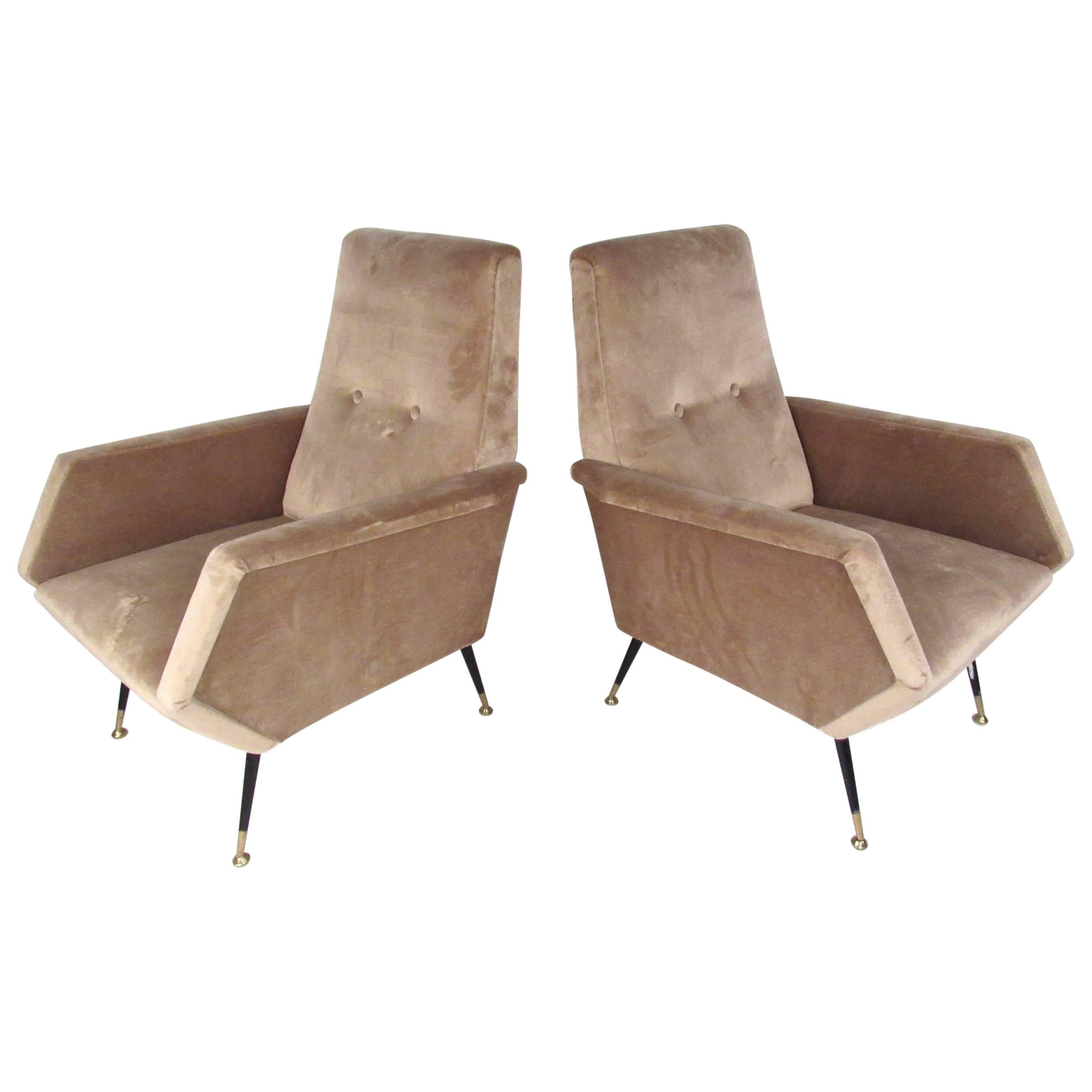 Pair Italian Modern Modern Zanuso Style Lounge Chairs