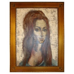 Signed Oil on Canvas of a Young Lady with Flowing Hair