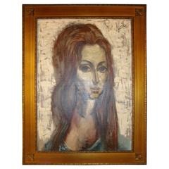 Signed Oil on Canvas of a Young Lady with Flowing Hair 8
