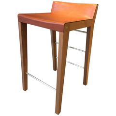 Lincoln Counter-Height Stool by Asher Israelow in Oak, Cognac Leather & Brass 7
