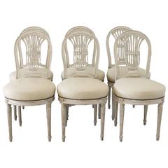 Set of Six Wheatsheaf Painted Louis XVI Style Dining Chairs