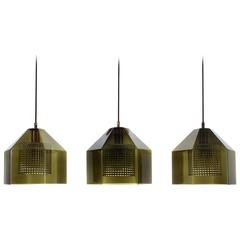 Set of Three Orrefors Hexagon Pendants by Carl Fagerlund, 1972