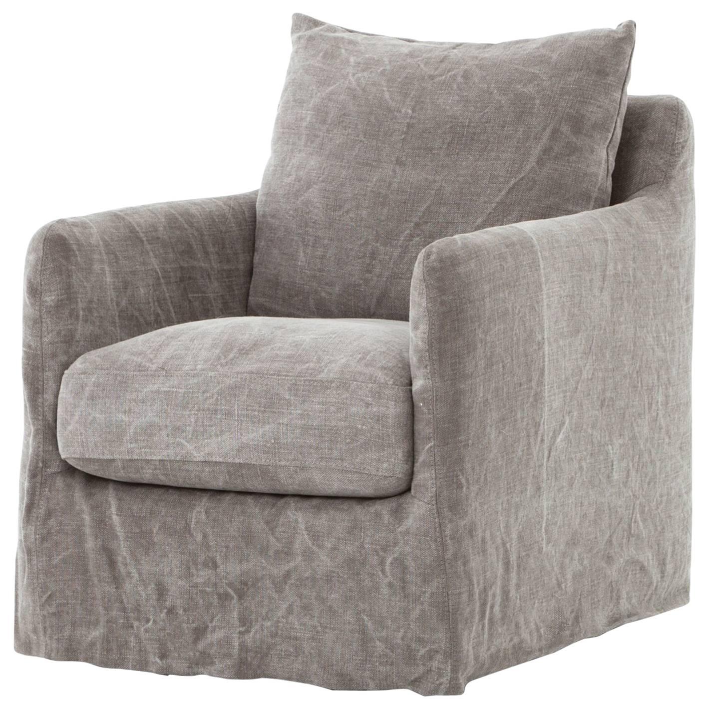 Modern Slipcovered Swivel Chair For Sale