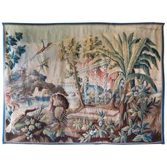 Striking 18th Century Aubusson Verdure Tapestry with Three Birds in a Landscape