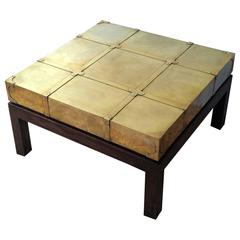 Sarreid Ltd. Patinated Brass and Walnut Coffee Table, Spain