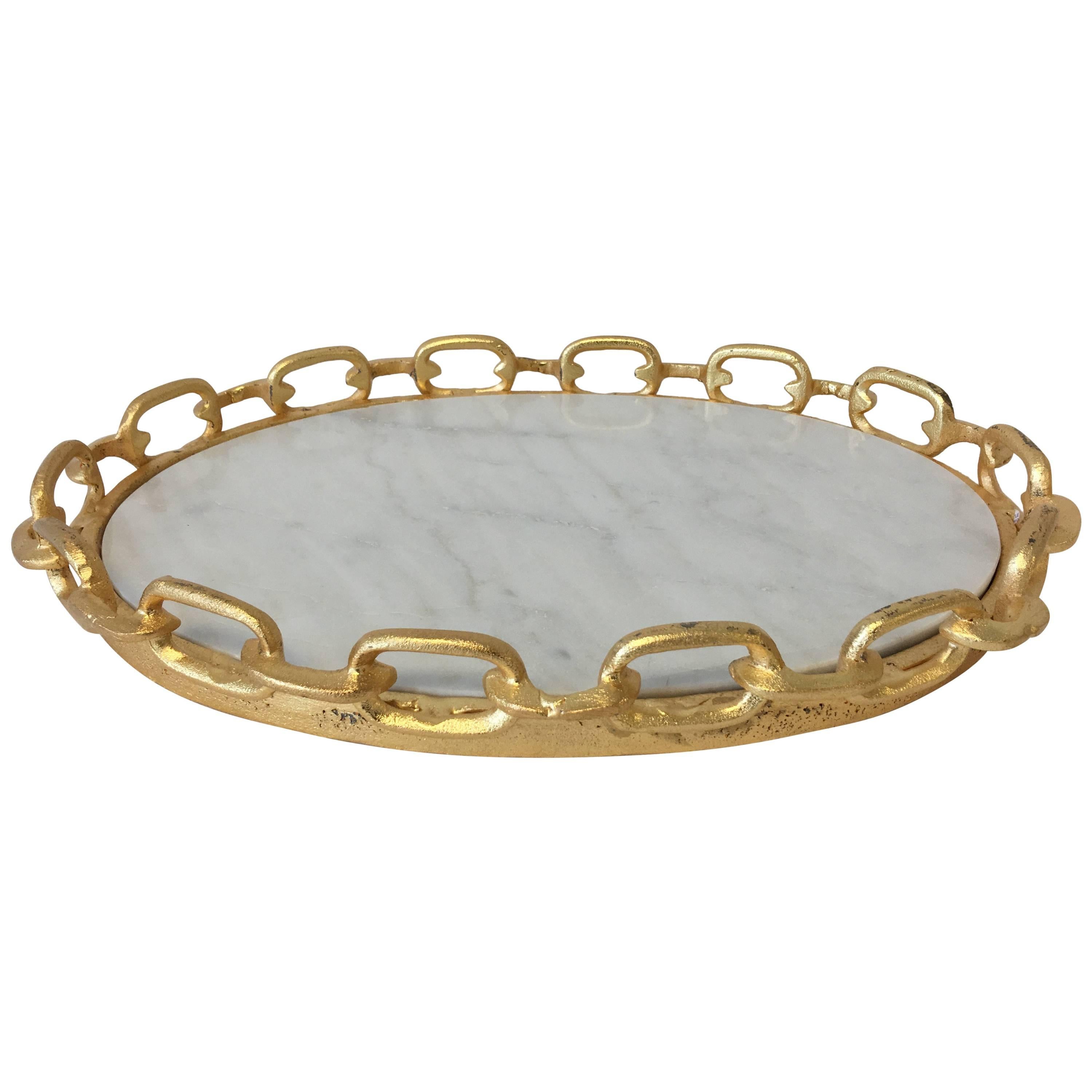 Modern Gilt Chain and White Marble Tray