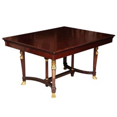 Antigua Mesa de Comedor de Caoba y Bronce Dorado Estilo Imperio Francés del Siglo XIX