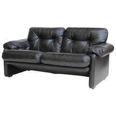 Coronado Black Leather Loveseat by Tobia Scarpa for B&B, Italia