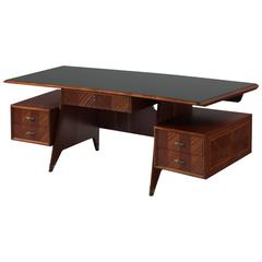 Italian Desk in Mahogany with Green Colored Glass Top