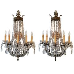 Antique Pair of French Empire Crystal Sconces