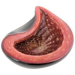 Alfredo Barbini Red and Black Gold Flecked Murano Glass Bowl 4