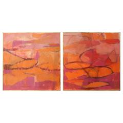 Pair of Abstract Paintings in Pinks and Oranges