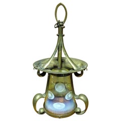 Arts & Crafts Vaseline/Uranium Glass Lantern the Shade With Pearl Like Details.