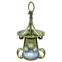 Vintage Arts & Crafts Vaseline/Uranium Glass Lantern the Shade With Pearl Like Details.