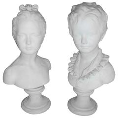 Pair of Parian Busts of a Brother and Sister