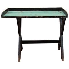 American Painted Sawbuck Table with Unusual Cantilevered Form