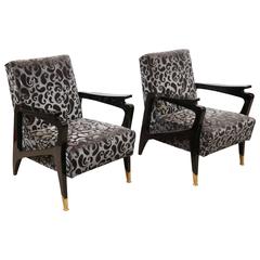 Pair of Mid-Century Armchairs Done with Ebonized Wood