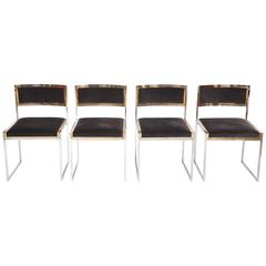 Four Chrome and Brass Dining Chairs