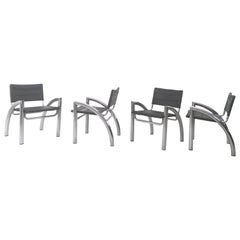 Set of Four Postmodern Leather and Chrome-Plated Metal Chairs, Italy, 1970s