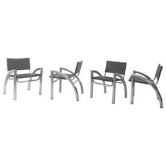Group of Four Leather and Chromed Metal Chairs, 1970s 5