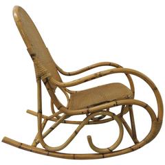 Vintage Bamboo and Wicker Armed Rocking Chair