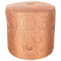 Modernist Cylindrical Foot Rest in Metallic Bronze Upholstery and Tufted Details