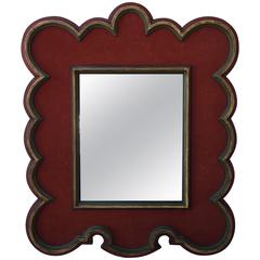 Red Velvet and Painted Wood Scalloped Spanish Mirror