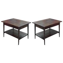 Pair of Paul McCobb for Planner Group Walnut Modern Side Tables with Brass Pulls