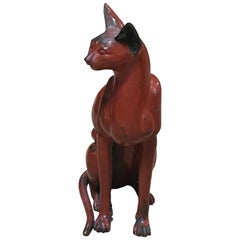 Sculpture de chat rouge en bronze Art Déco