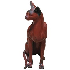 Bronze Red Cat Sculpture in Art Deco 