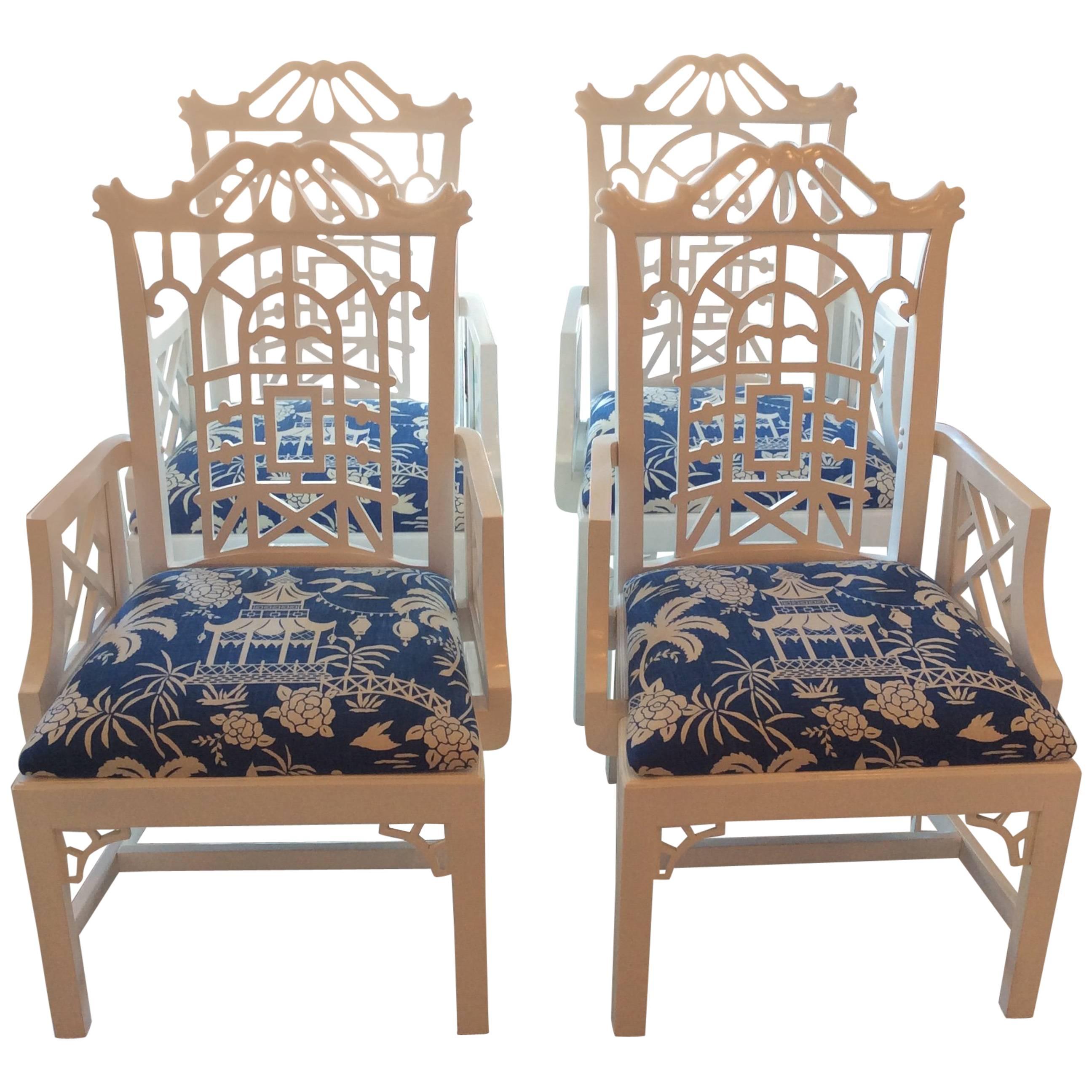Pair of Pagoda Lacquered Dining Chairs Arm American of Martinsville Lacquered
