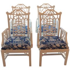 Pagoda Arm Dining Chairs Lacquered American of Martinsville Chinese Chippendale 2