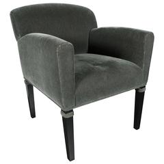 Mid-Century Armchair or Desk Chair in Smoked Gunmetal Velvet and Ebonized Walnut