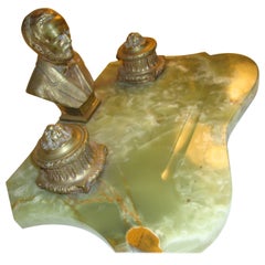Schreibtisch-Set aus Onyx und Bronze-Tintenfass
