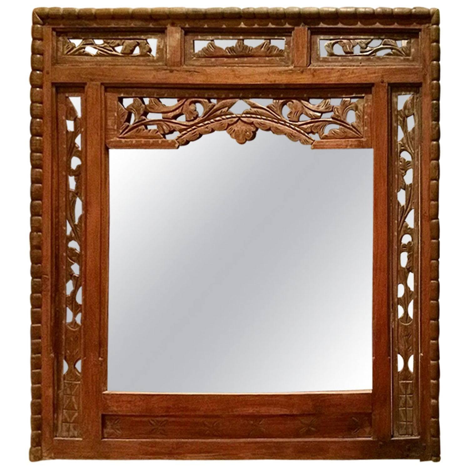 Antique Indonesian Teak Wood Mirror