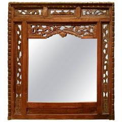 Antique Indonesian Teak Wood Mirror