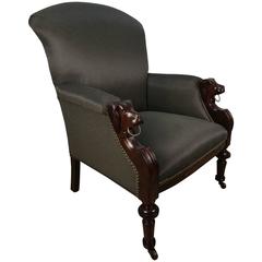Antique English Carved Walnut Dog Motif Library Chair 5