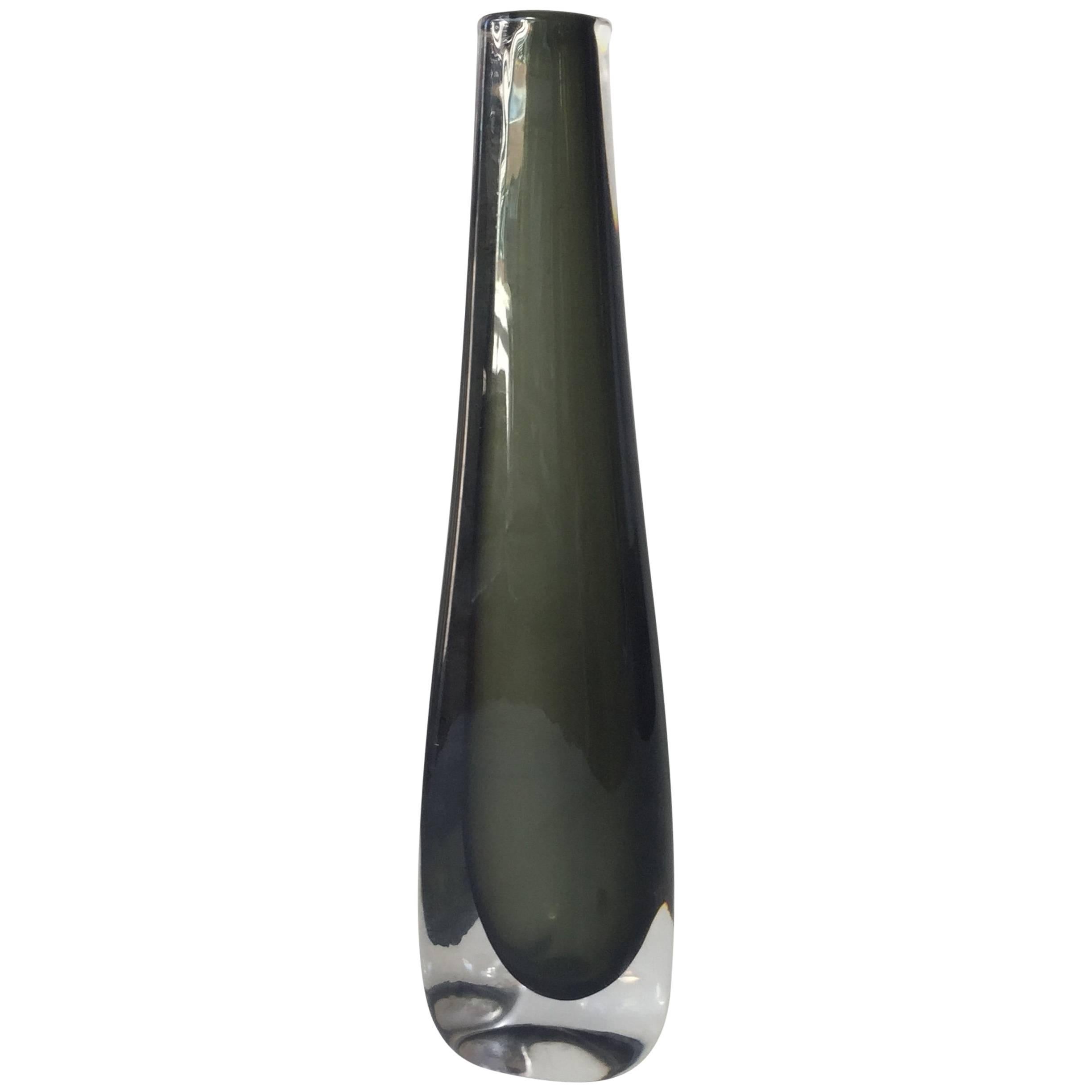 Sommerso Cased Grey and Clear Orrefors Vase by Nils Landberg For Sale
