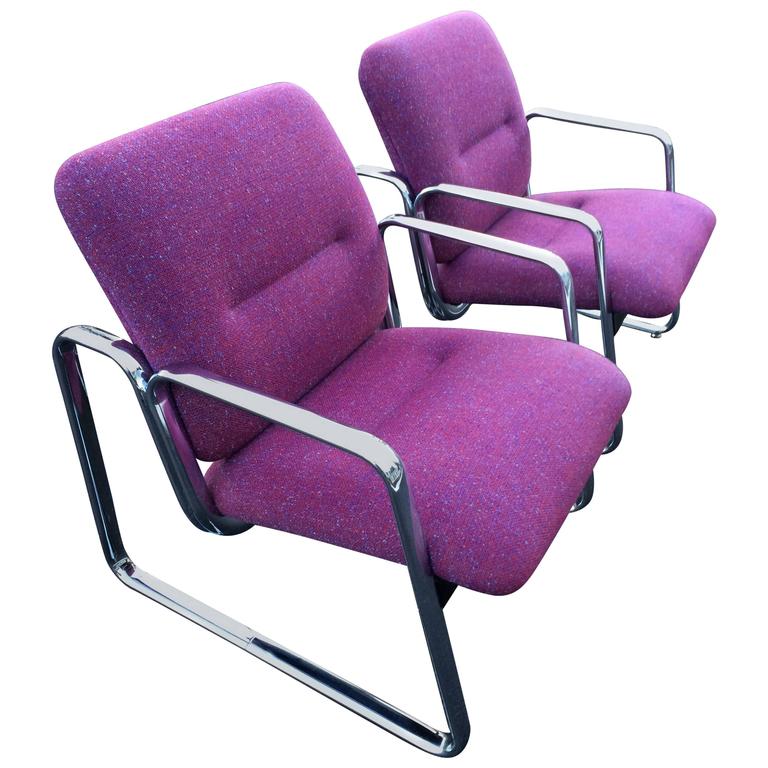 Pair Of Chrome Steelcase Chairs In Violet