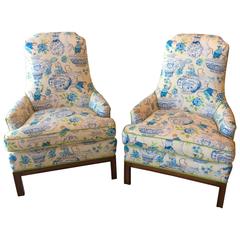 Pair of Mid-Century Modern Arm chairs Lounge Club Newly Upholstered Chinoiserie 11