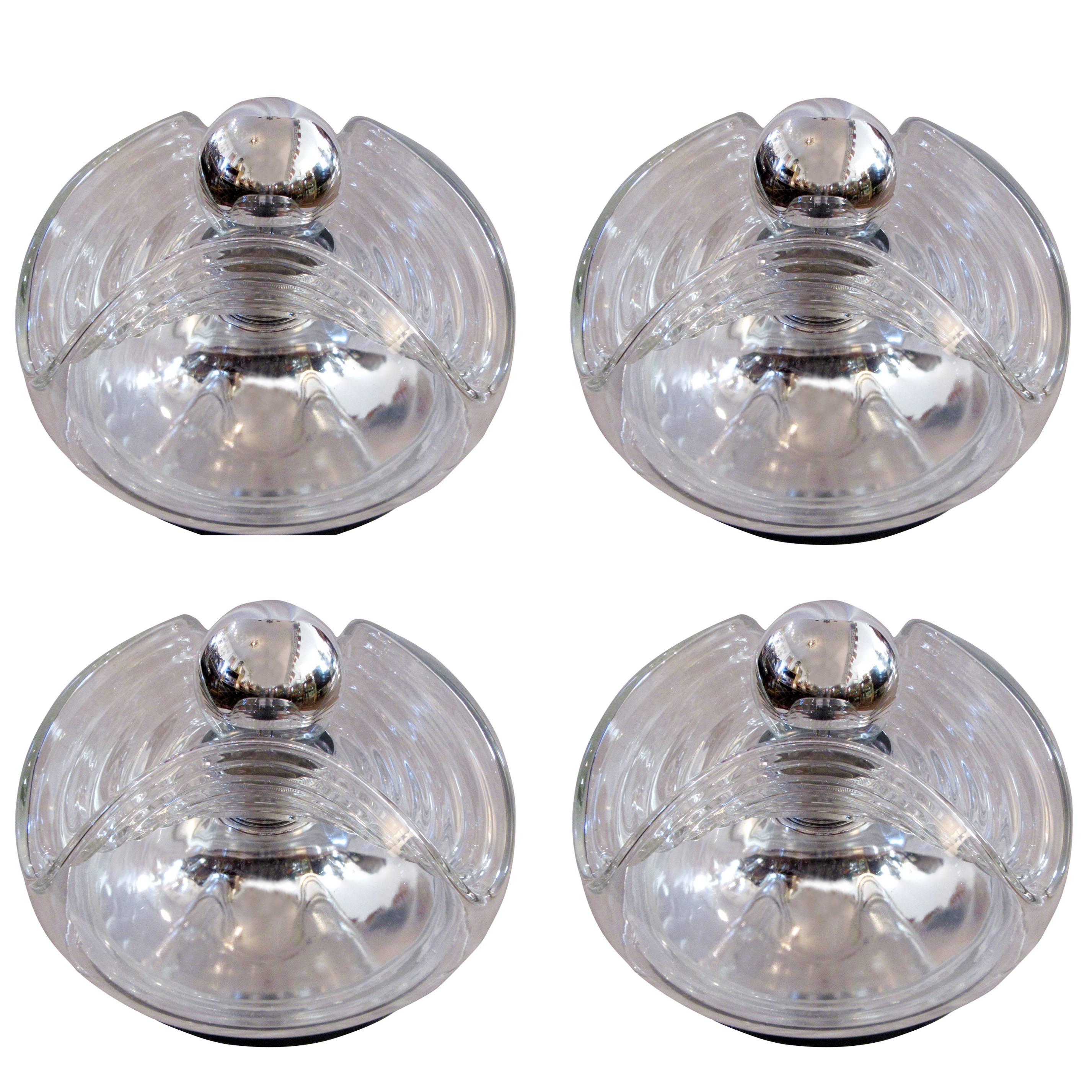 Group of Four Glass Flush Mount Light Fixtures Designed by Koch & Lowy