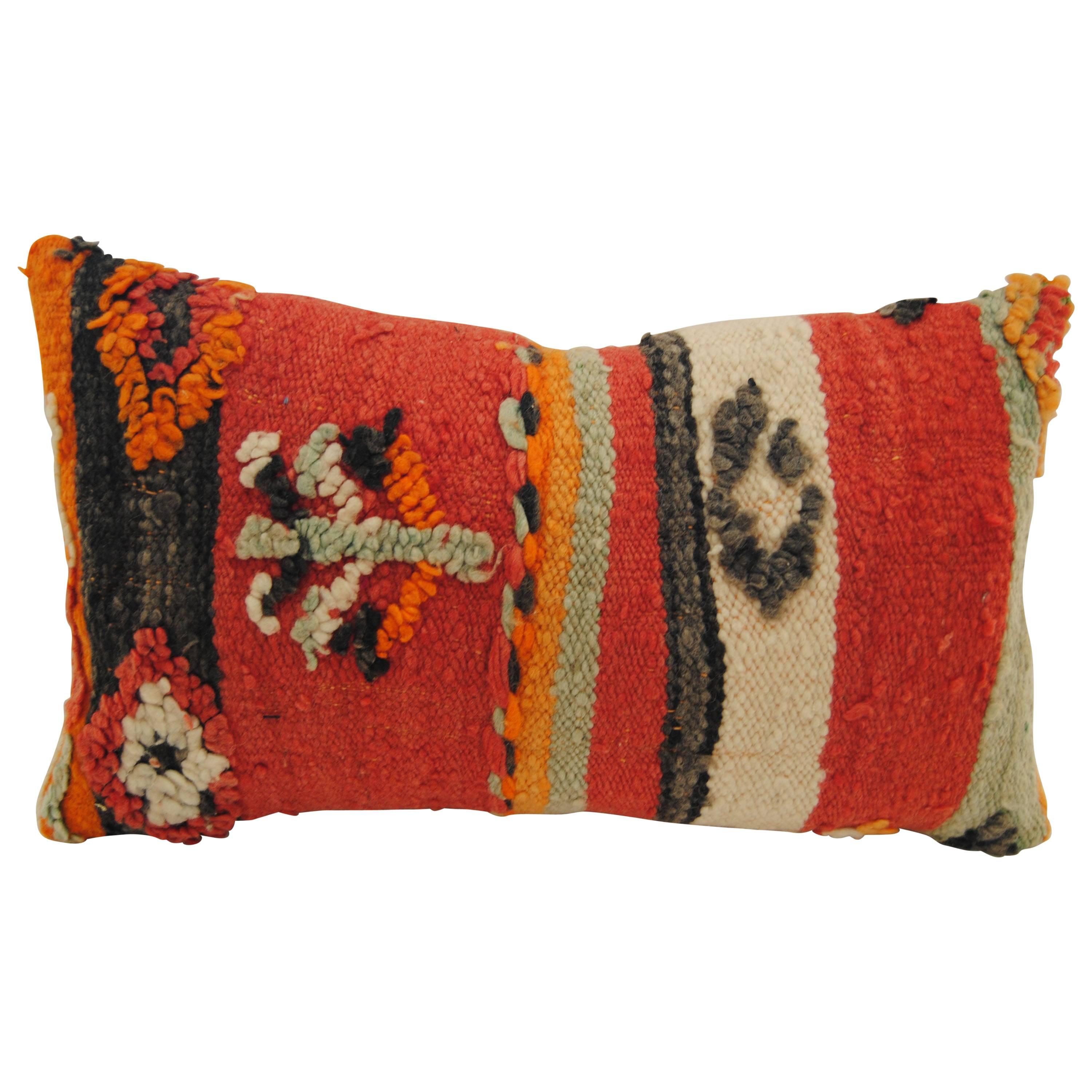 Custom Moroccan Pillow Cut from a Vintage Hand Loomed Wool Berber Rug For Sale