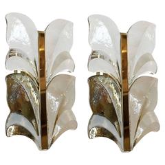 Pair of 1970s Kalmar Glass Floral Wall Lights 8