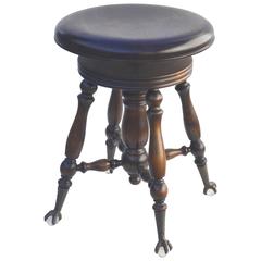 Antique Late 19th Century Piano Stool with Claw and Ball Glass Feet